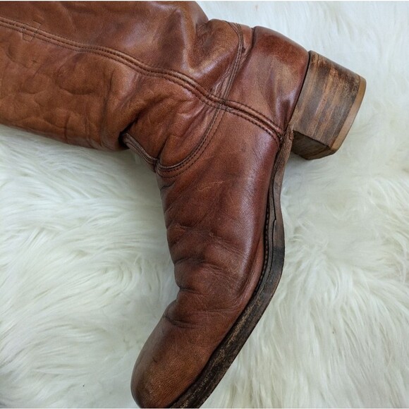 FRYE Men’s Campus Boots rustic square toe tall saddle brown leather (2950) 12 - Picture 4 of 12